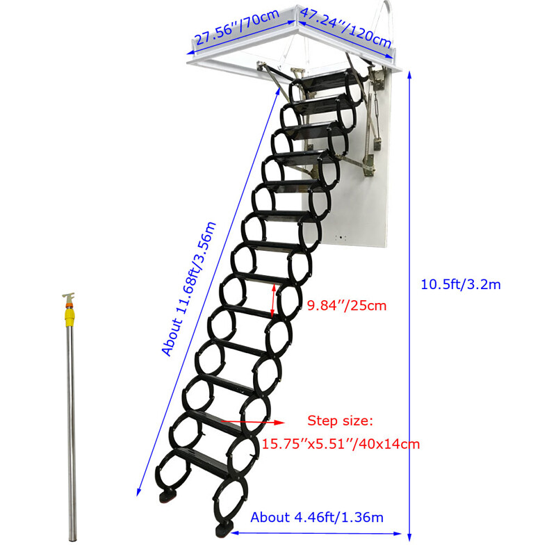 13 Steps 10.5ft Hight Black Loft Wall Ladder Stairs Hidden Folding Attic Stairs