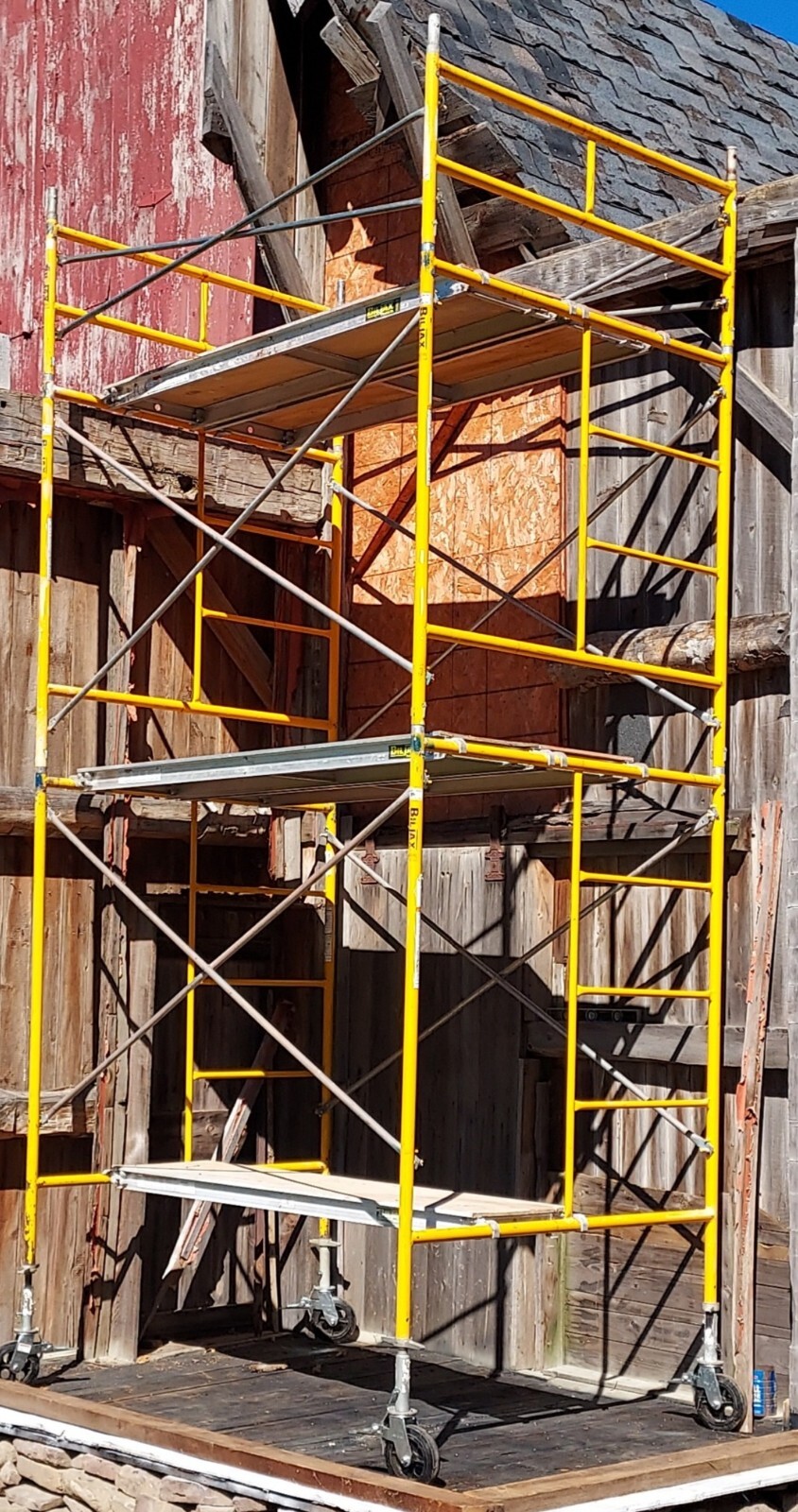 Biljax Scaffolding Tower-14 ft tall, 7 ft wide,5 ft deep, on wheels, 5 platforms
