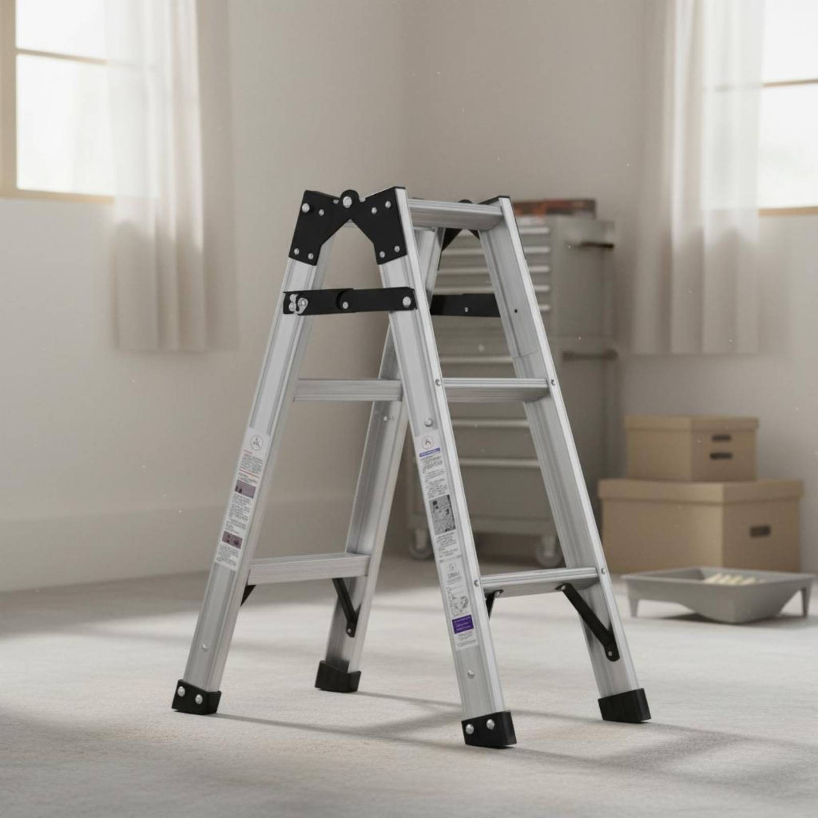 Double-Sided Step Ladder Foldable Work Tool Rust Resistant for Warehouse
