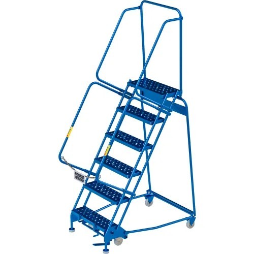 NEW 6 Step Steel Rolling Ladder, 24″W Perforated Step!!