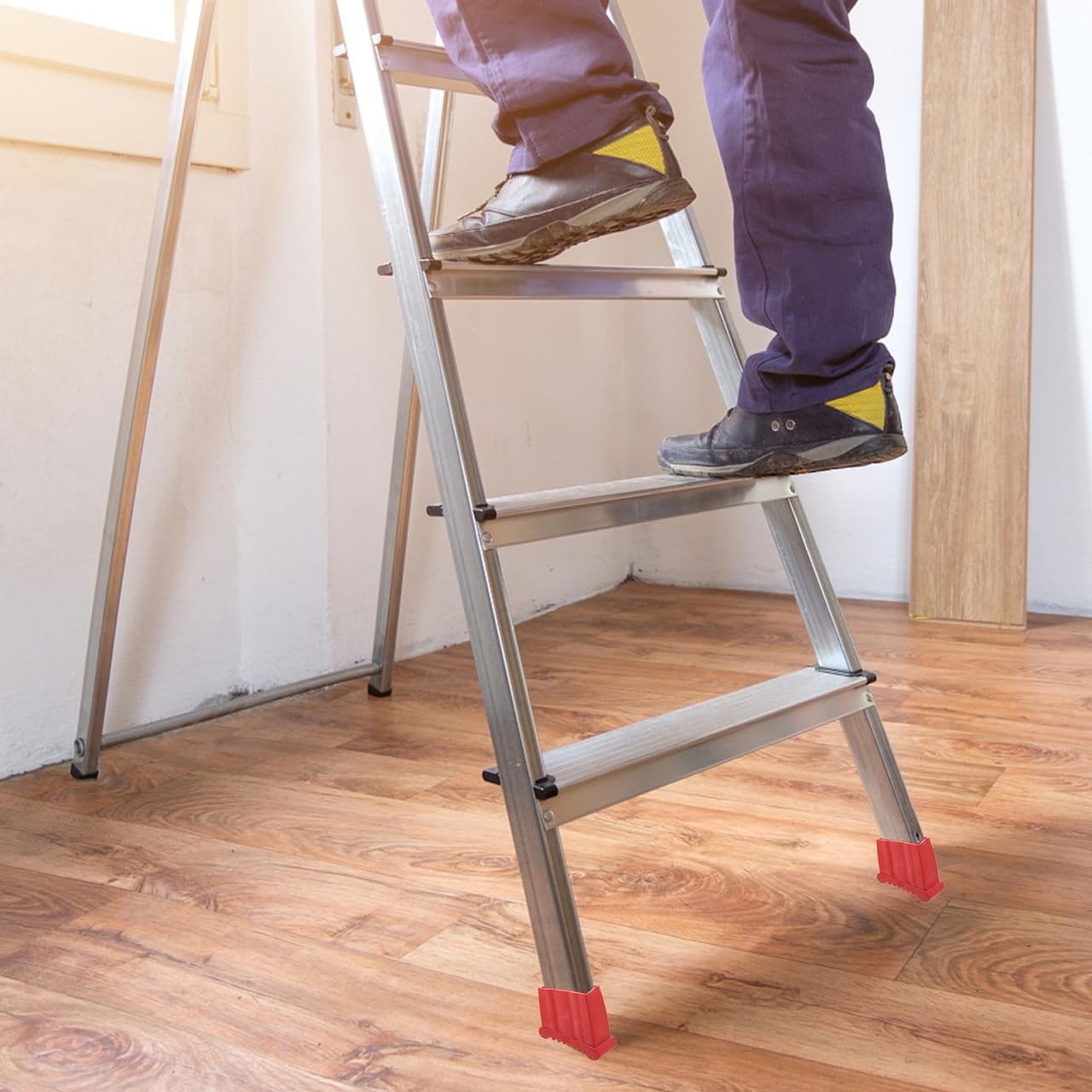 Angoily 2PCS Non Slip Folding Ladder Feet Mat, Stair Rubber Foot Pads Red