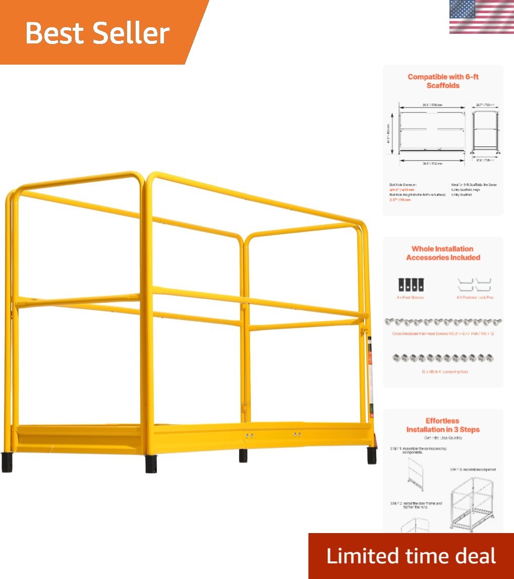 6 Foot Scaffolding Safety Guardrail, Rustproof Solid Carbon Steel Load Capaci…