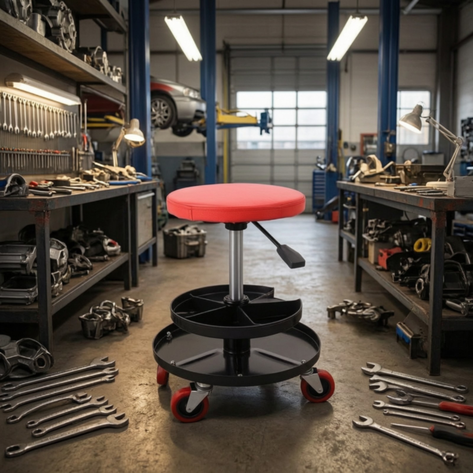 Rolling Work Stool with Padded Seat Mobile Rolling Stool Heavy-Duty for Diyers