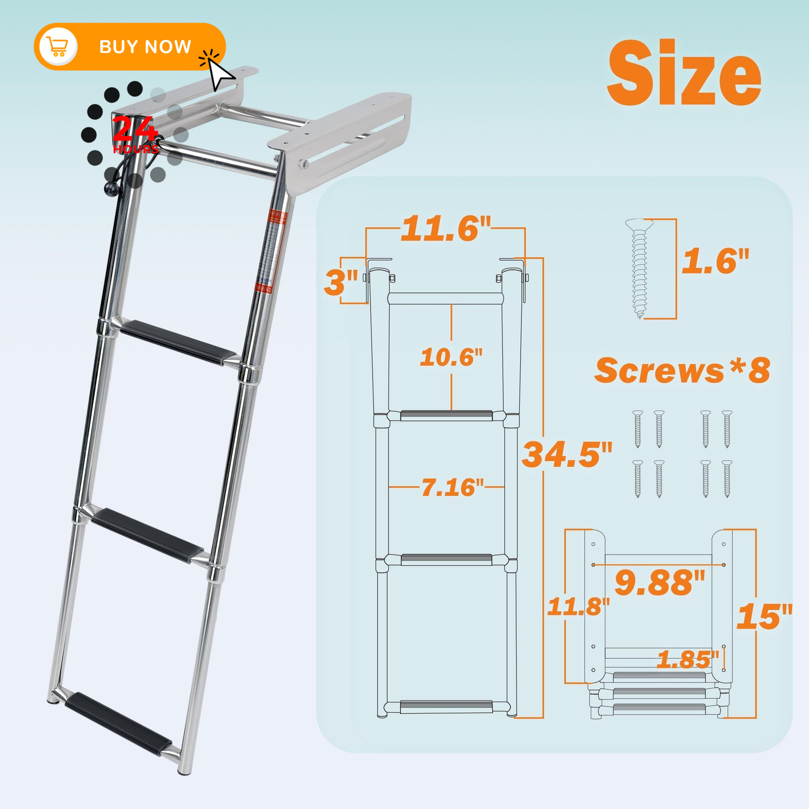 XinKunmarine Pontoon Boat Ladder 3 Step Folding, 3 Step, 3-step Standard
