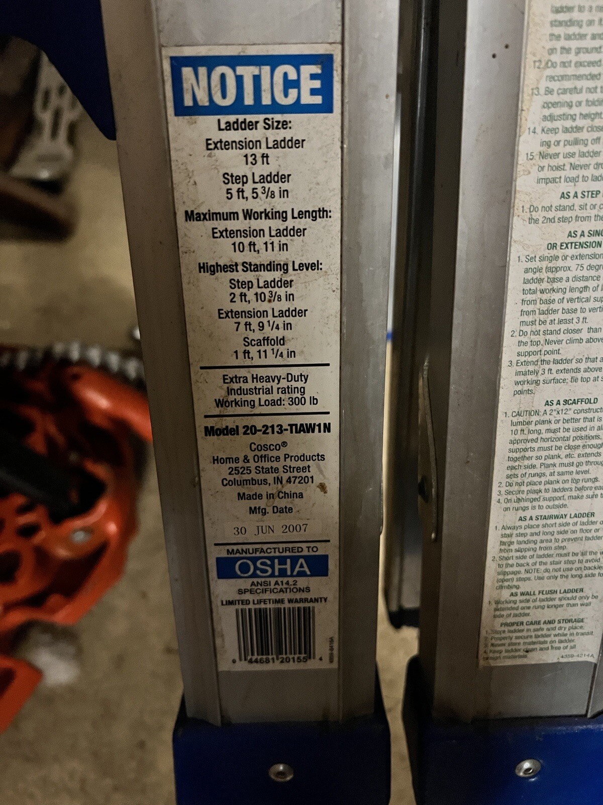 Cosco 20-213-TIAW1N Multi-Use Ladder 13ft Converts To Step Stool 300 Lb Max