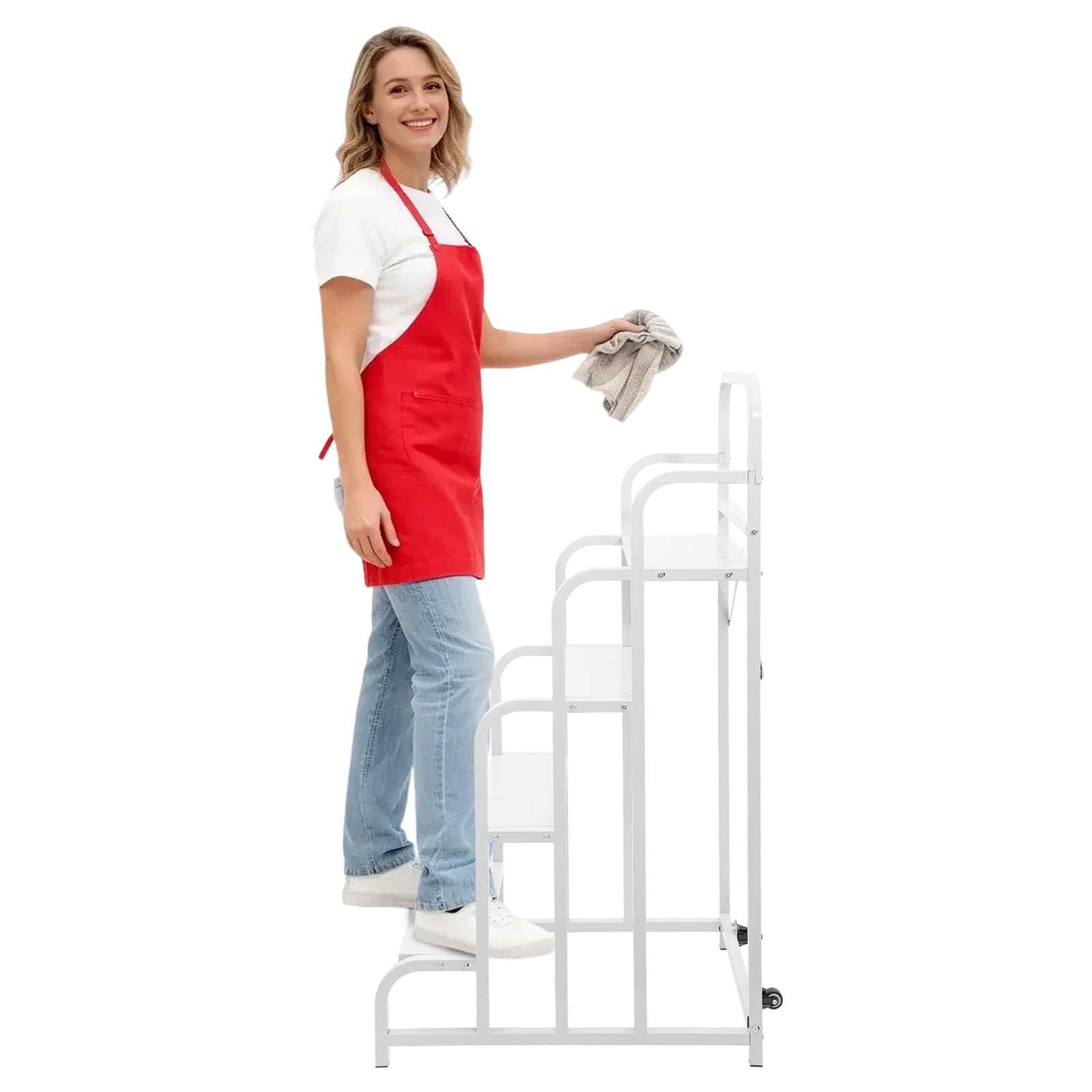150kg 4-Step Stair Industrial & Warehouse Rolling Stair w/ Wheels Ladder Stair