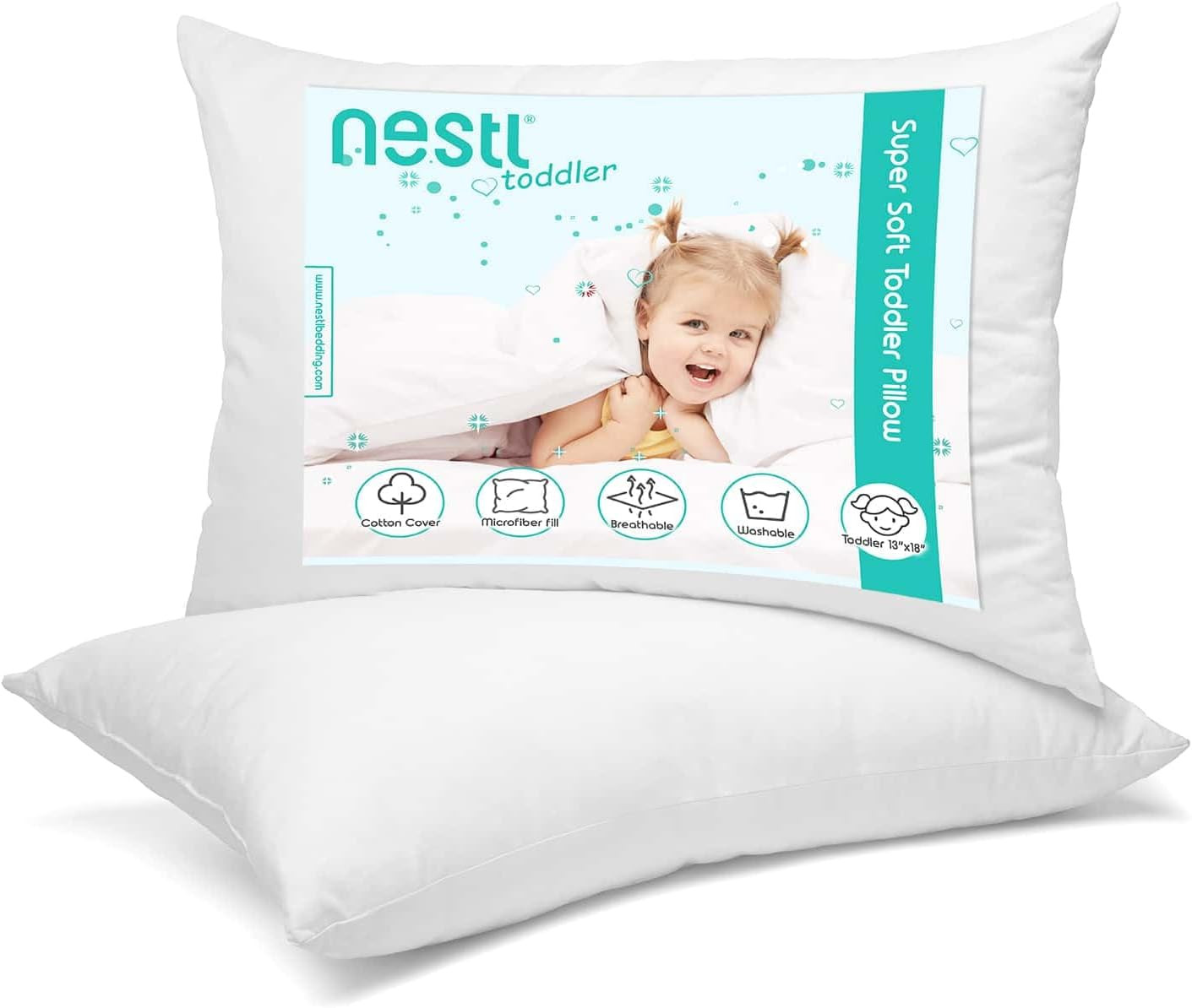 2 Pack Toddler Pillow for Sleeping 13 X 18, Small Kids Pillow for Travel, Car, S