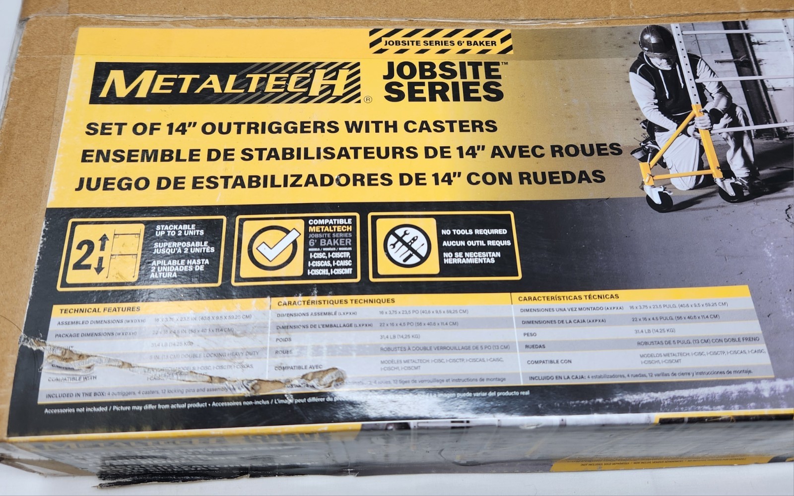 MetalTech I-CISO4 14” Scaffolding Outrigger Set w/ 5” Casters 4-Pack Baker – New
