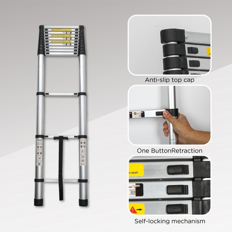 12.5FT Telescoping Ladder Aluminum Folding Telescopic Extension Ladder Portable
