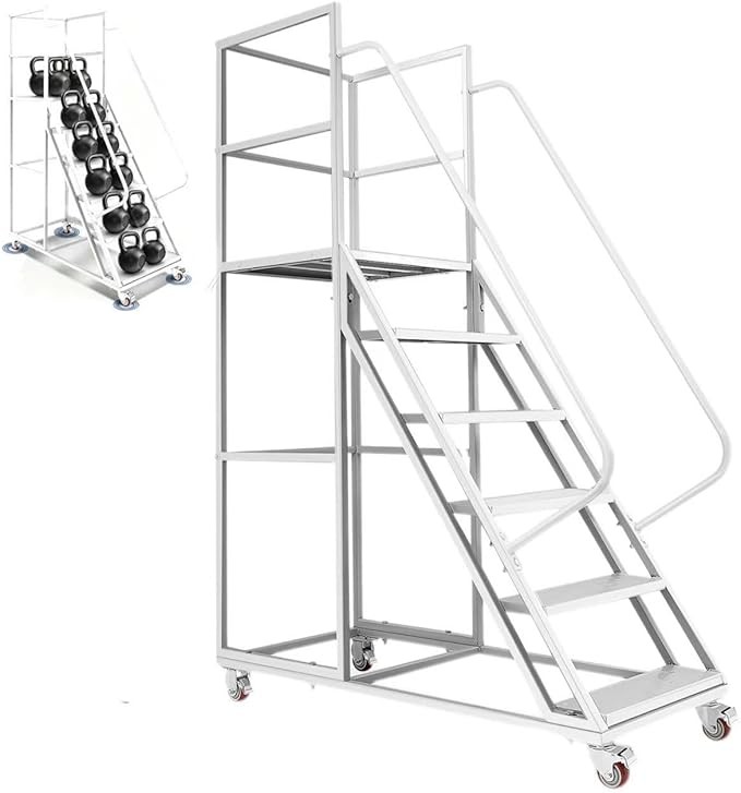 6 Step Rolling Ladder 1213LBS, Heavy Duty Mobile Platform w/ Handrails & Wheels