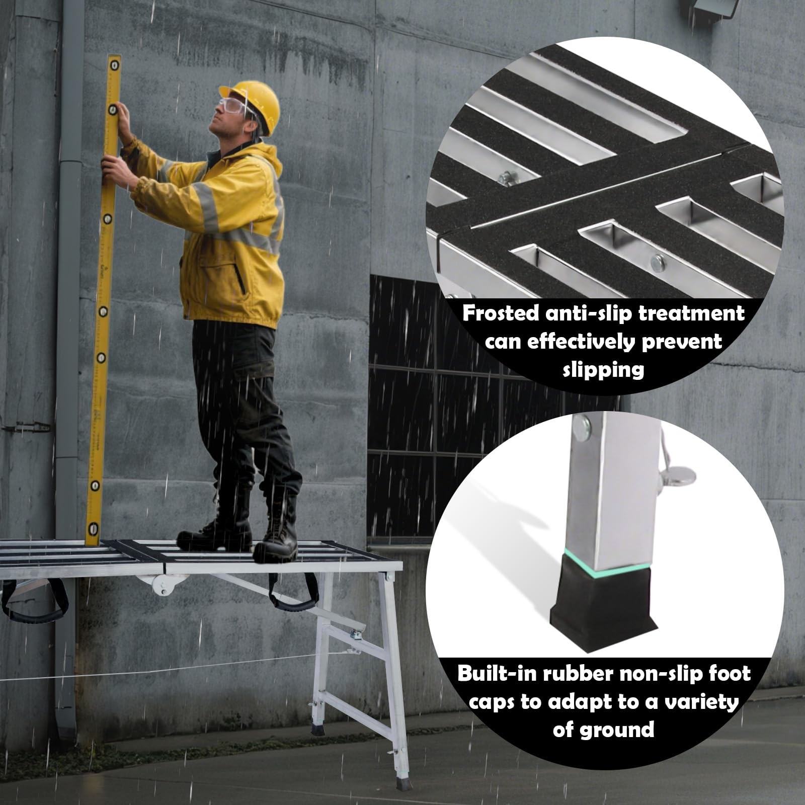 GMGSPT Folding Scaffolding Platform Steel Step Ladder Stool 140 CM, Silver