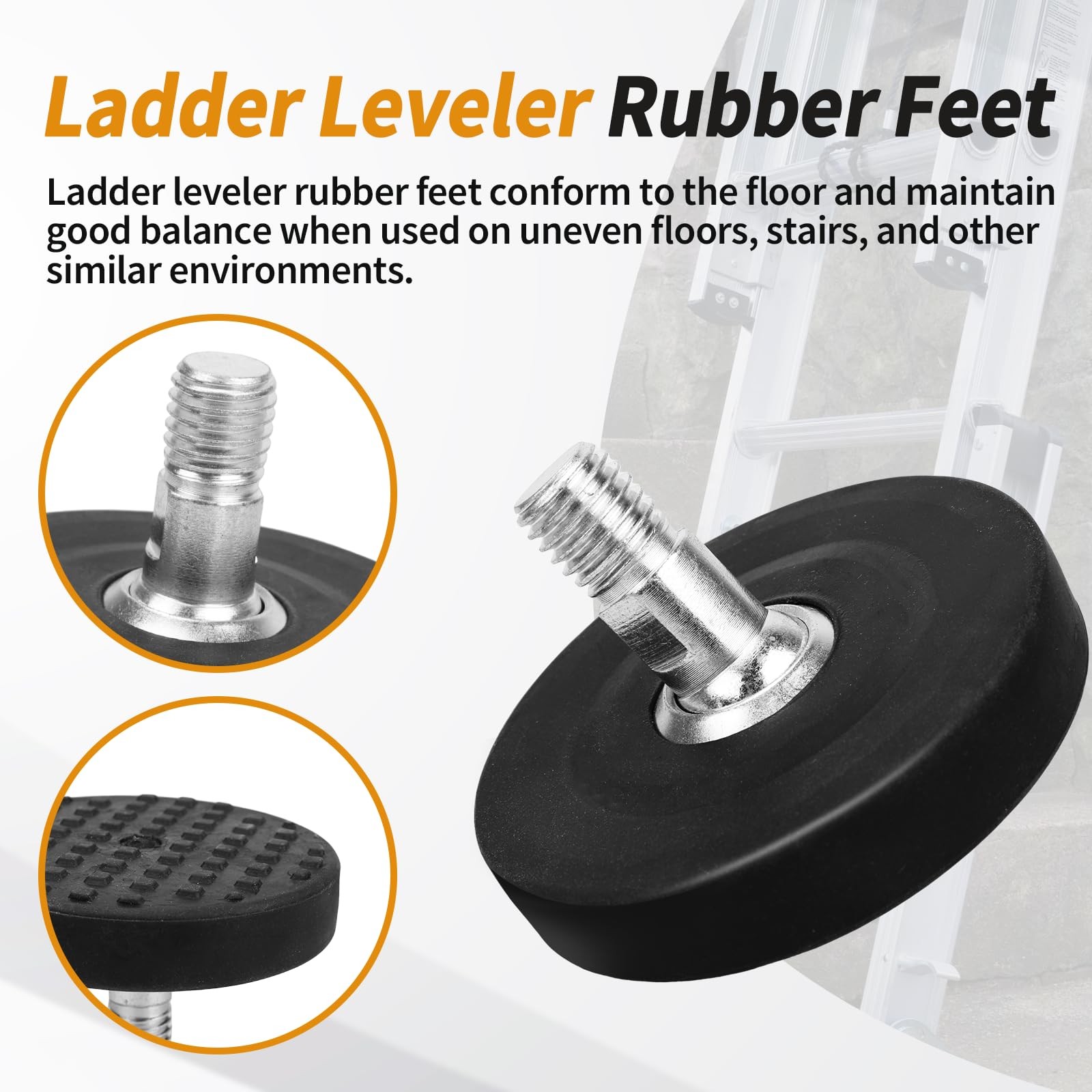 Ladder Leveler Rubber Feet for Type I,II and IA Extensions, 1 Pair Black