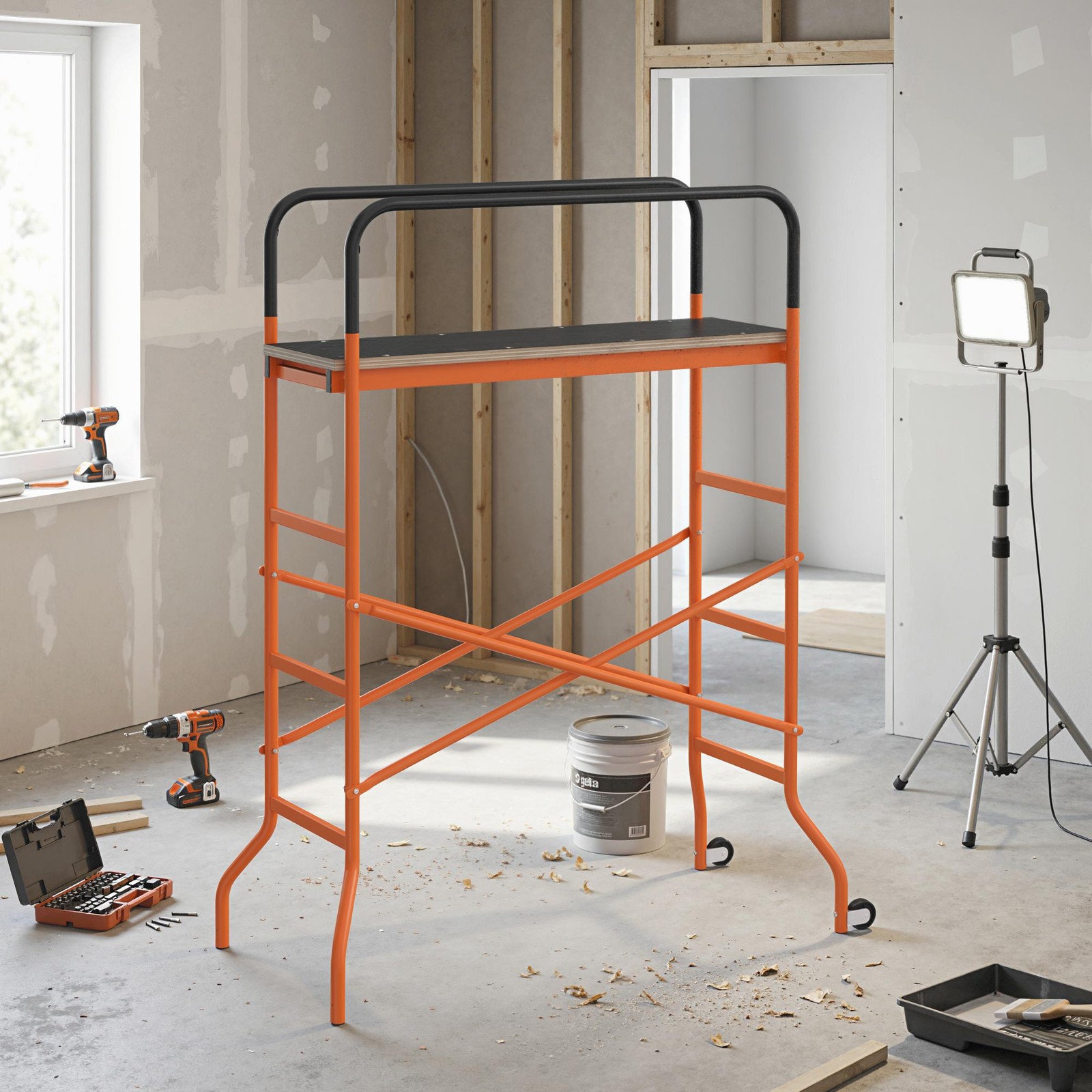 Scaffolding Work Platform, Rolling Scaffolding with Wheels, Orange