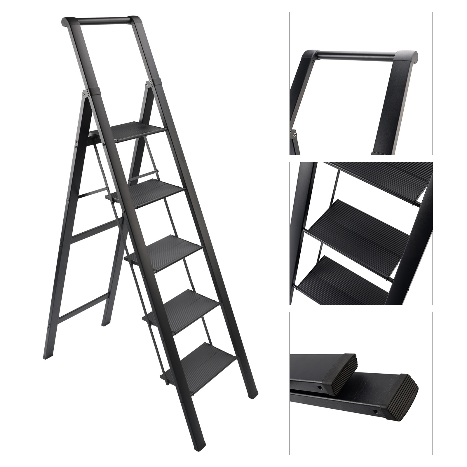 5 Step Ladder, Foldable Step Stool, Aluminum Step Ladder with Anti-Slip Pedal E4