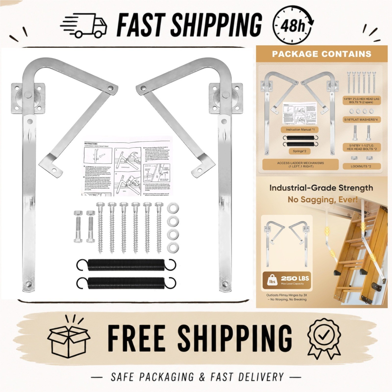 55-2 Attic Ladder Hinge Arms with Springs for Werner Ladders