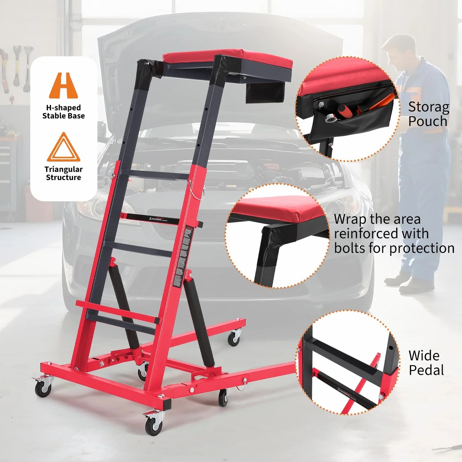 Top Automotive Creeper 49.21-68.89″ Adjustable Height 400LBS Foldable For Garage