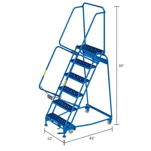 NEW 6 Step Steel Rolling Ladder, 24″W Perforated Step!!