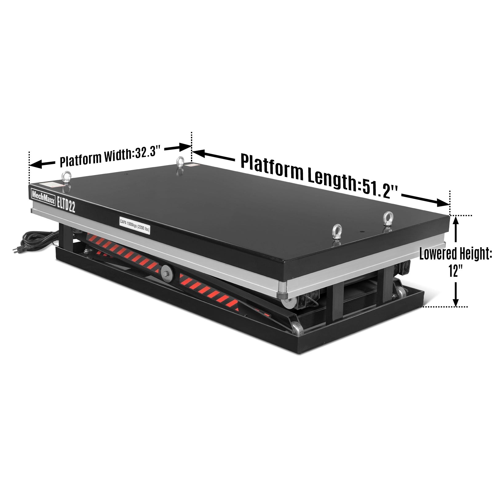 2200 lbs Capacity Electric Hydraulic Lift Table 51.2”x32.3” Platform, ELTD22