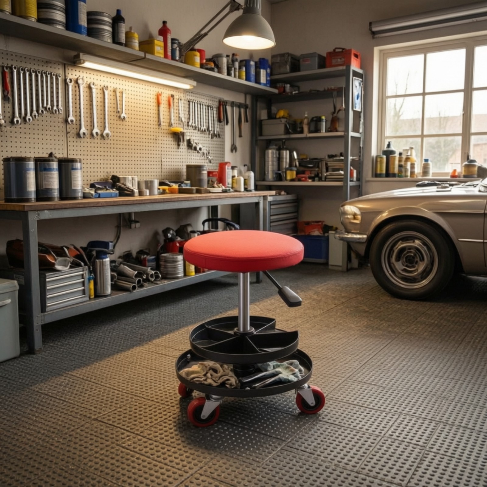 Rolling Work Stool with Padded Seat Mobile Rolling Stool Heavy-Duty for Diyers