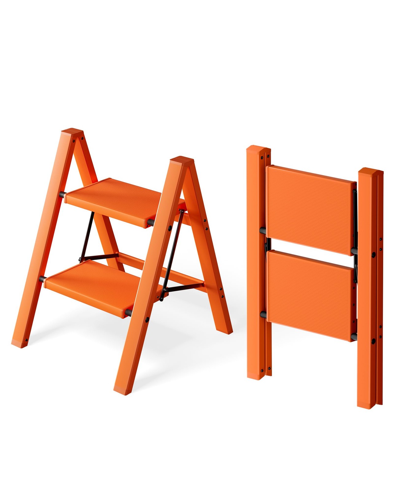 HillhutApex 2 Step Ladder, Lightweight Portable 2 Stool 2 Step, Orange