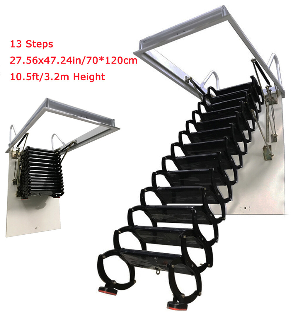 10.5ft Attic Ceiling Ladder 13 Steps Pull Down Folding Hidden Loft Wall Stair US