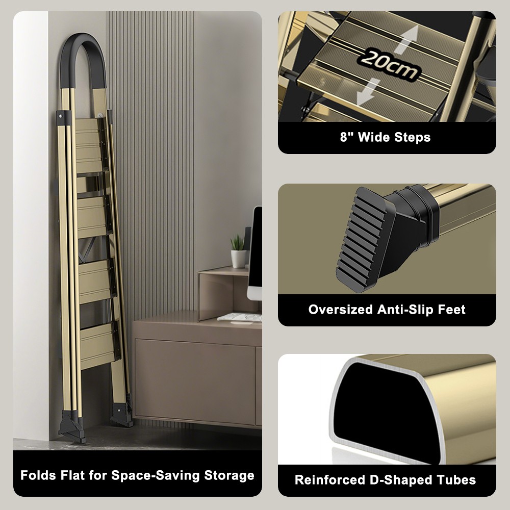 4 Step Ladder Portable Folding Step Stool with Anti-Slip Sturdy and Wide Pedal
