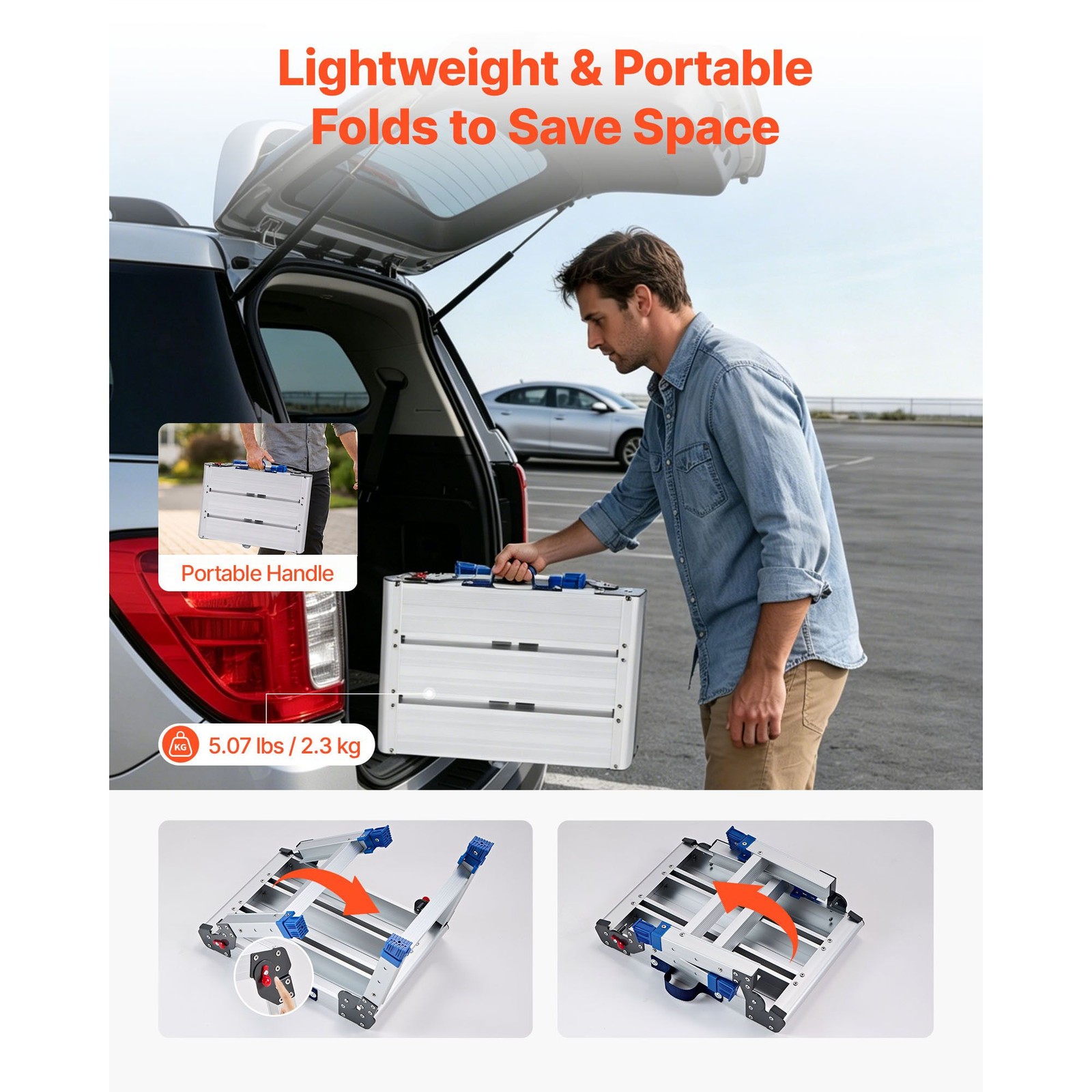 Folding Work Platform, Adjustable Height 12 – 16 in, 500 lbs Capacity Aluminum