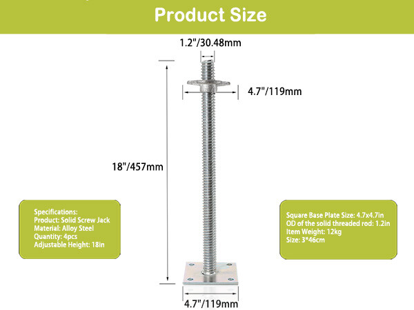 4PCS Scaffolding Leveling Jack with Base Plate 18″ Adjustable Solid Screw Jack