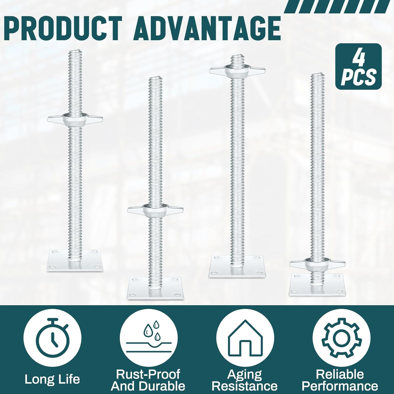 4 Pack 18 Inch Adjustable Leveling Jacks Scaffolding Hollow Screw Jacks with Bas