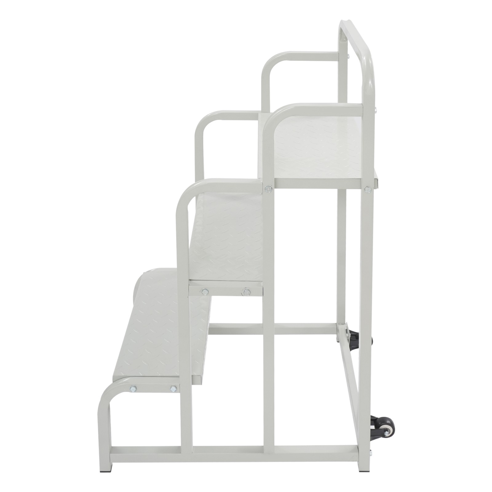 Heavy Duty 3-Step Rolling Ladder White Steel w/Wheels 350kg Capacity 15mm Boards