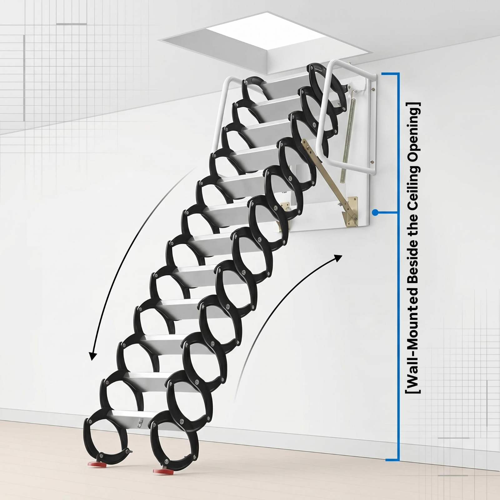 1102LBS Wall Mounted Attic Ladder Wall Mounted Expansion Folding 3M Practical