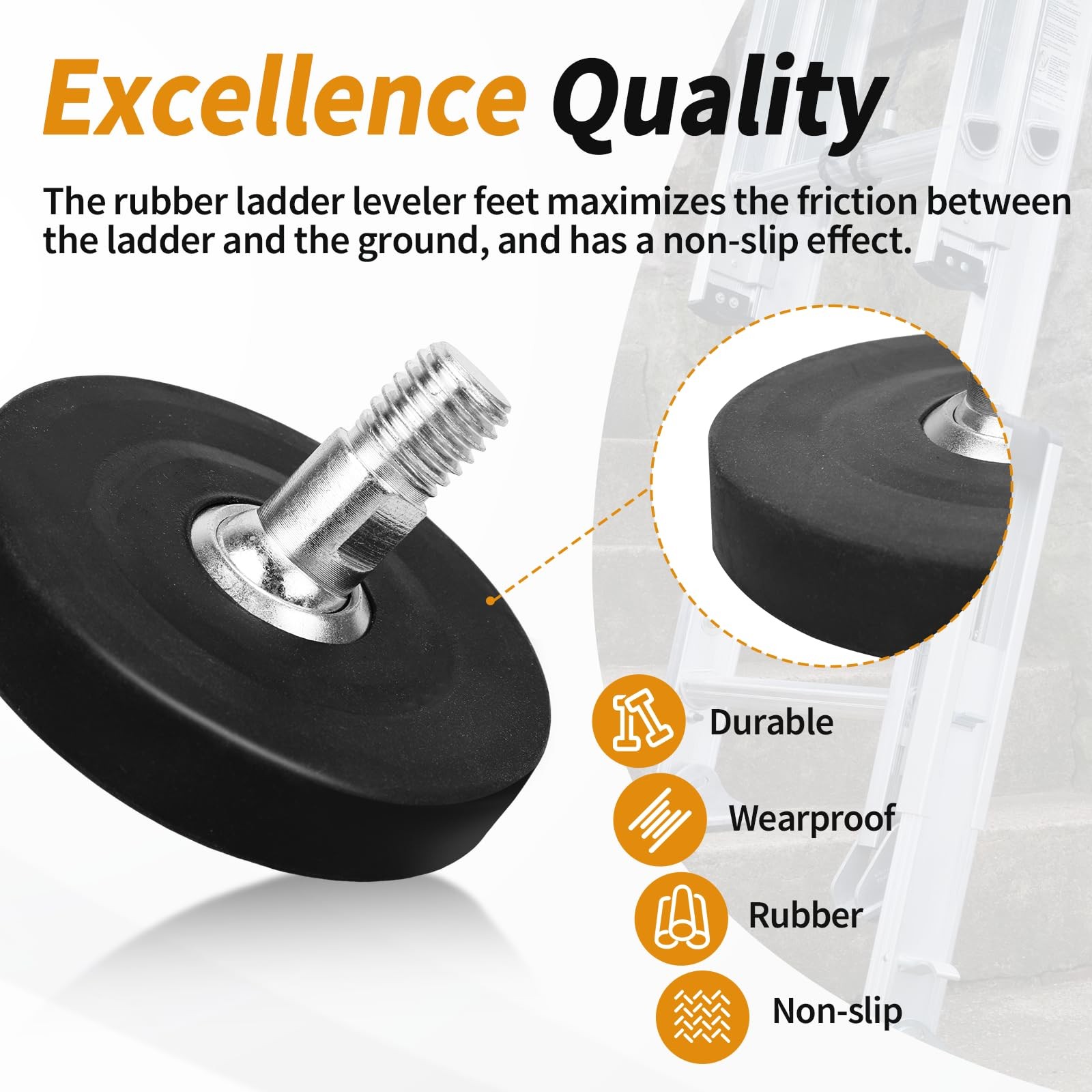 Ladder Leveler Rubber Feet for Type I,II and IA Extensions, 1 Pair Black