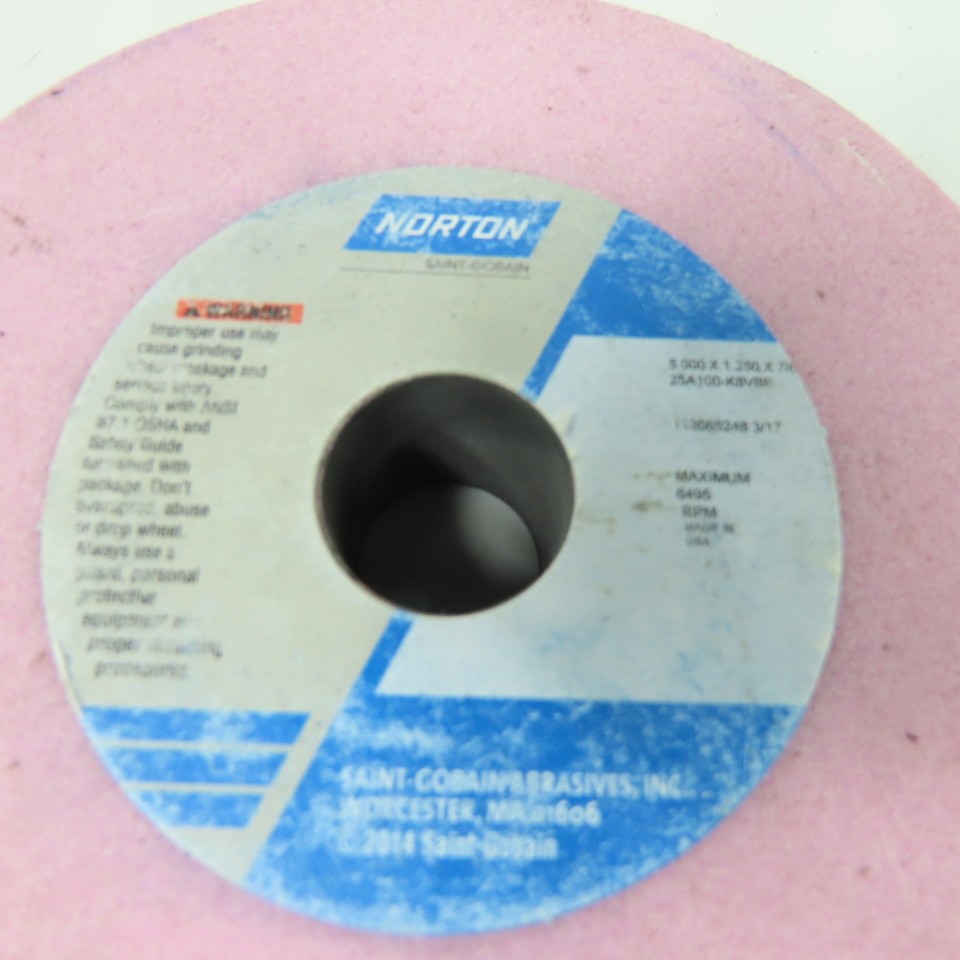 Norton 25A100-K8VBE Pink Vitrified Grinding Wheels 5″x 1.25″x .75″ Lot Of 2