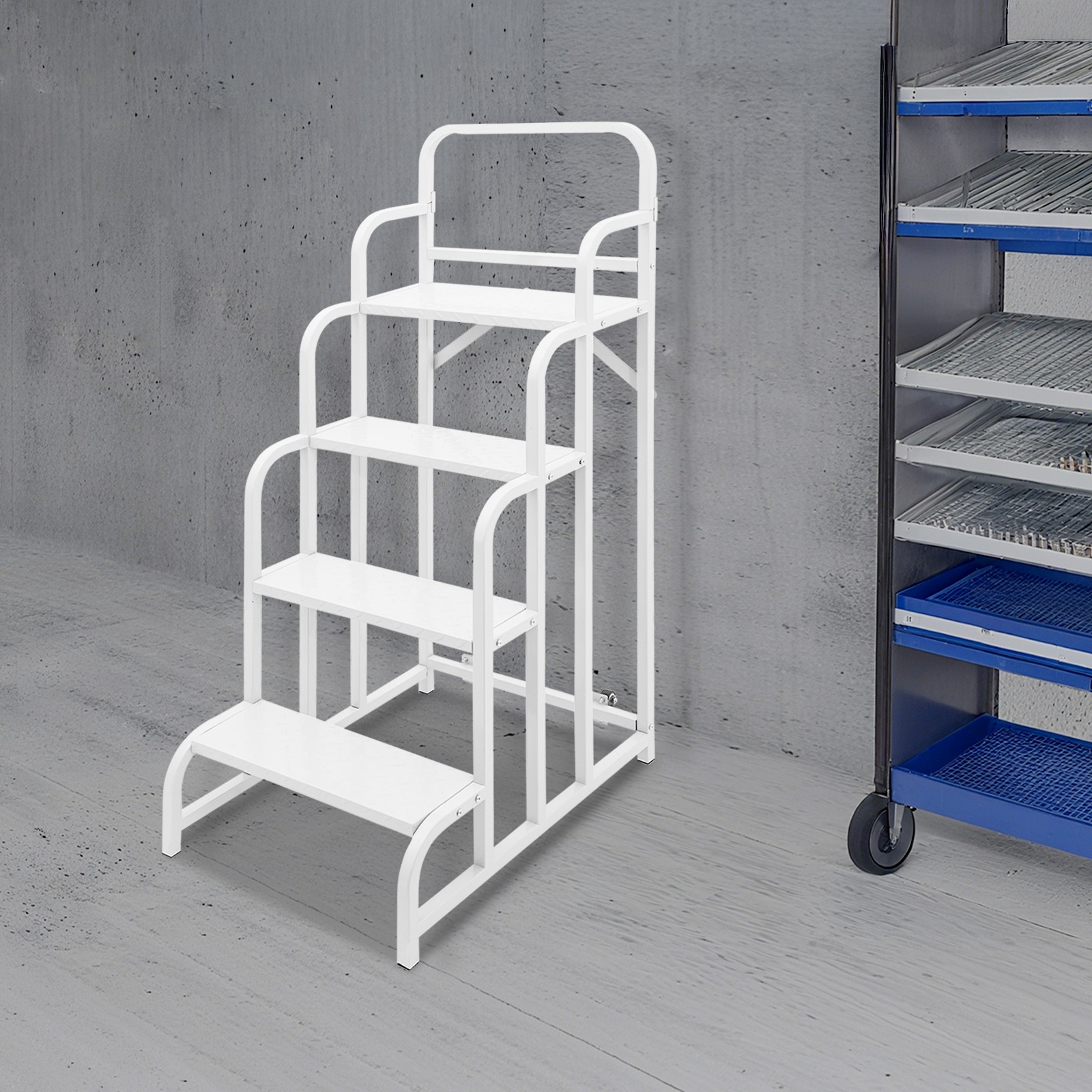 White Stair With Wheels Industrial & Warehouse 4-step Stair Rolling Stair