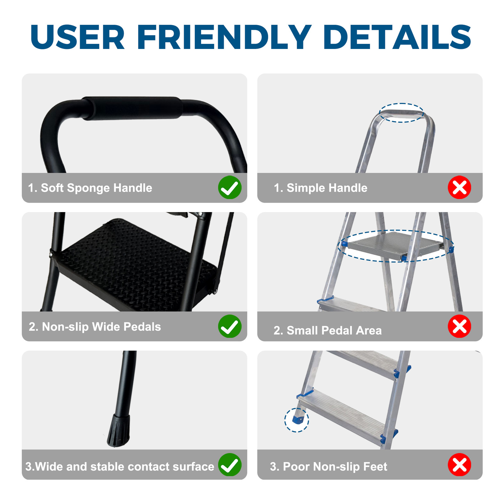Step Ladder Folding Step Stool with Wide Anti-Slip Pedal Sturdy Steel Ladder