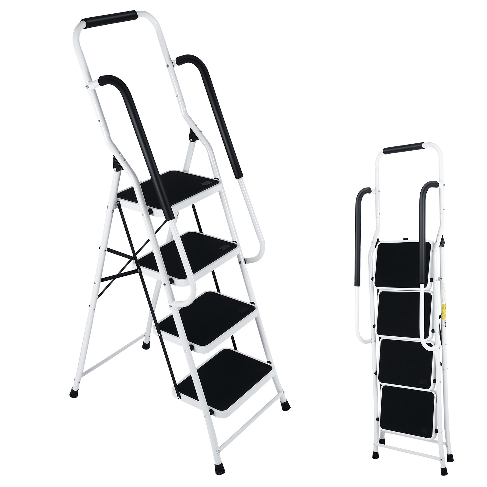 4 Step Ladder with Handrails, Portable Folding Step Stool with Safety Lock