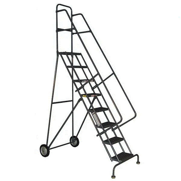 NEW! Ballymore 113 in H Steel Folding Rolling Ladder, 8 Steps, 350 lb Load Cap!!