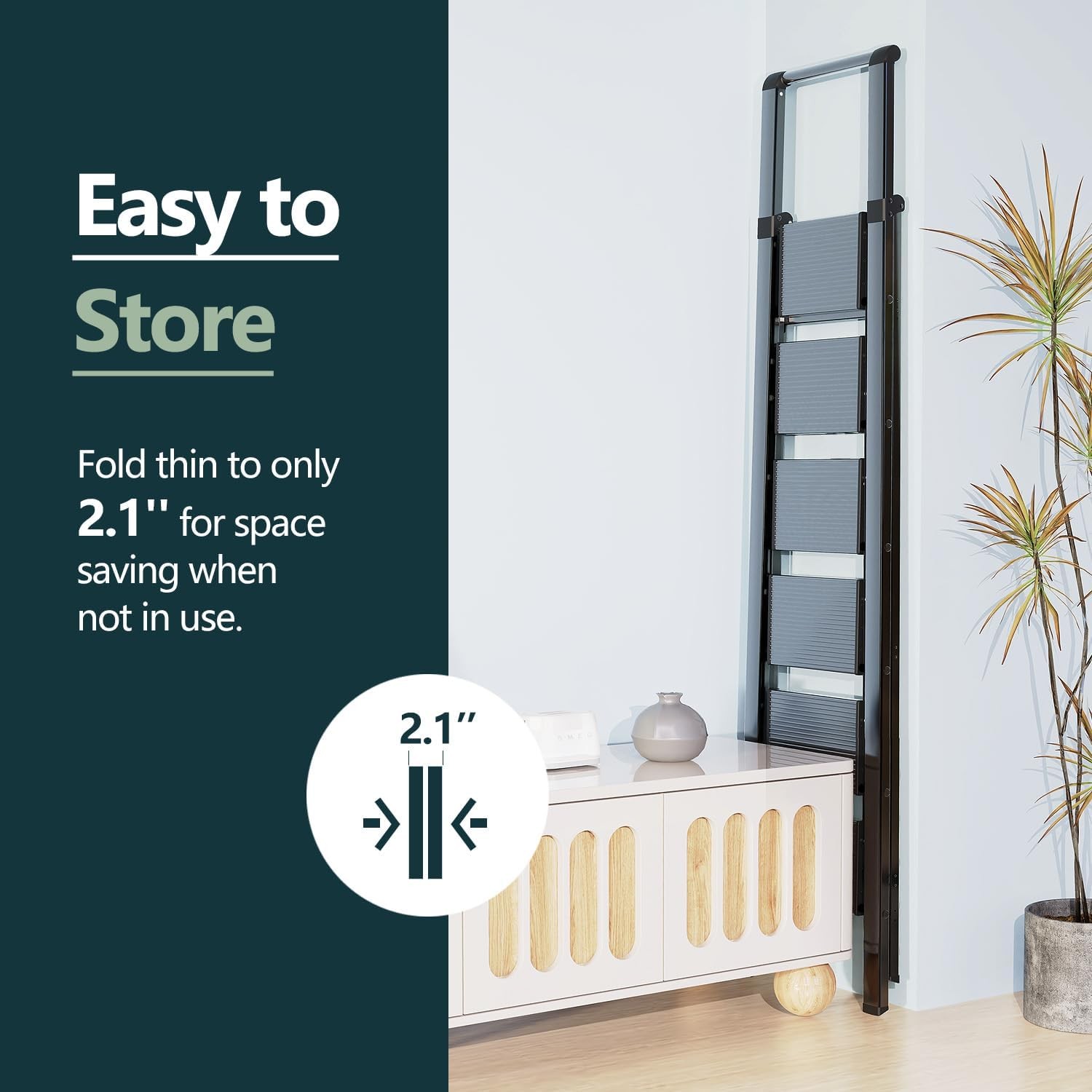WOA 6 Step Ladder for 12 Feet High Ceiling, Lightweight 6 step, Black