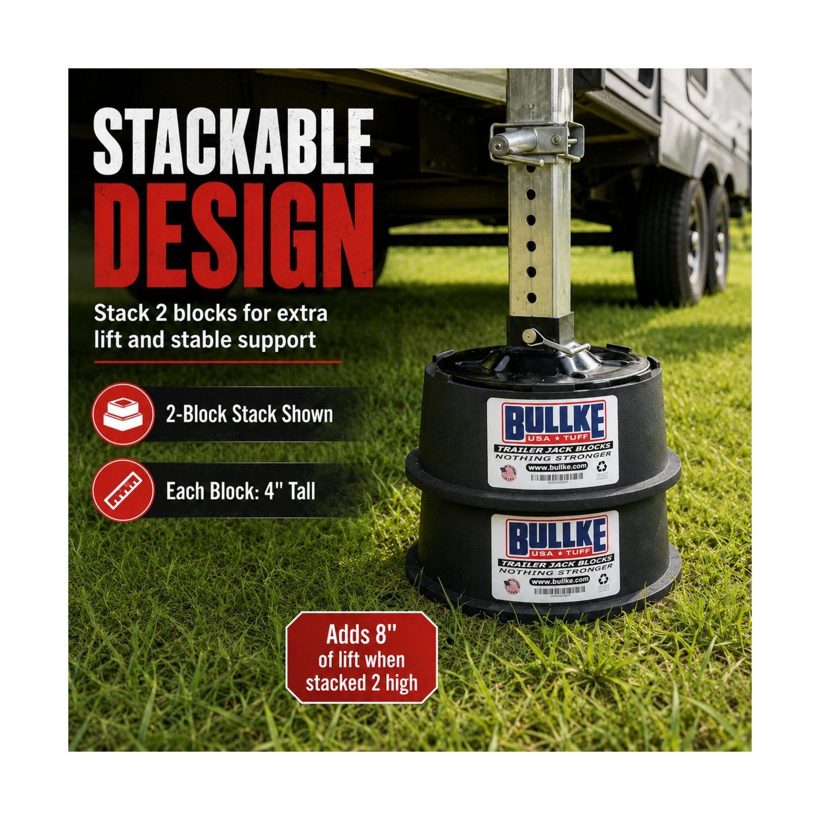 BULLKE Trailer Jack Blocks 4-Pack, USA-Made Heavy Duty RV Leveling Blocks, St…