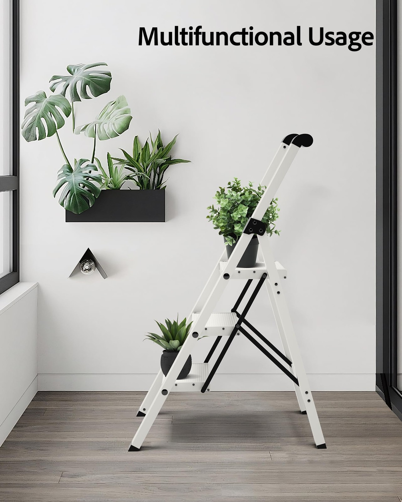 Taranta 3 Step Ladder, Lightweight Aluminum Stool with 3 Step, White