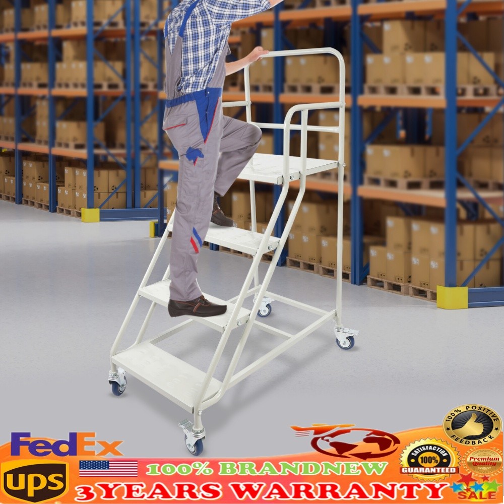 400kg 4 Step Rolling Stair Industrial & Warehouse Stair Ladder Floor Standing