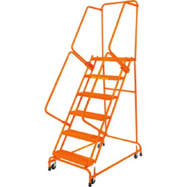 NEW! Grip 16″W 6 Step Steel Rolling Ladder 21″D Top Step W/ Handrails!!
