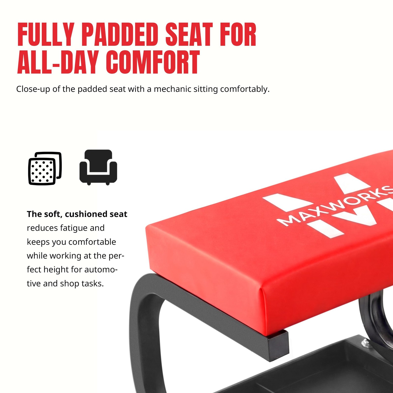 MaxWorks Mechanics Roller Seat – Heavy Duty 250 lb Capacity Rolling Creeper S…