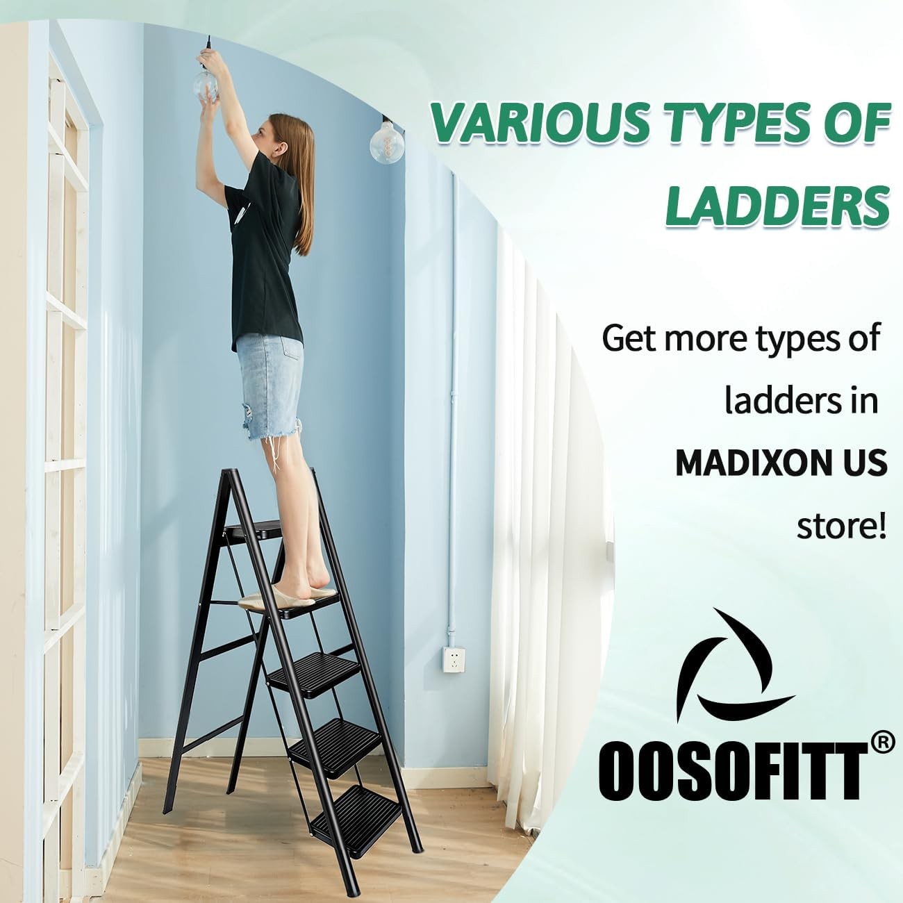 5 Step Folding Heavy Duty Ladder, 330 Lbs Load, 5 Black