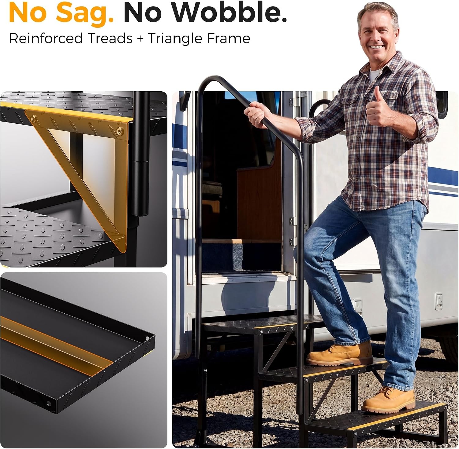 3-Step RV Steps W/ Wheels Per Step 1000LBS Capacity 304 Stainless Steel Bolts at
