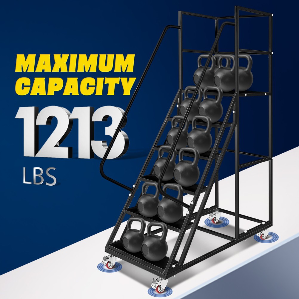 6 Step 1213lbs Steel Rolling Platform Step Ladder Safety Non-Slip Stair & Wheels
