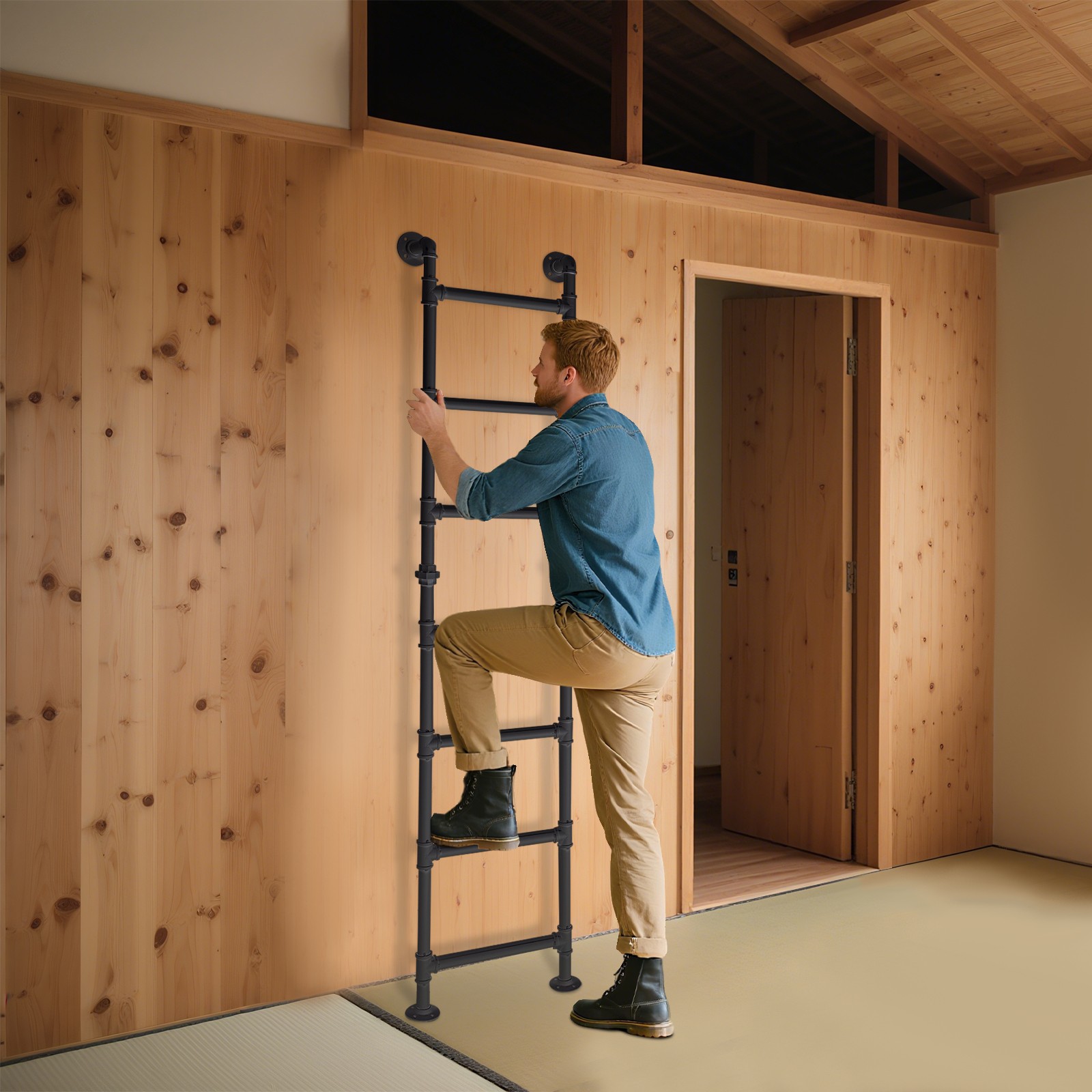 Bunk Bed Ladder 7-Step Ladder High Loft Attic Step Ladders Black Load 200KG