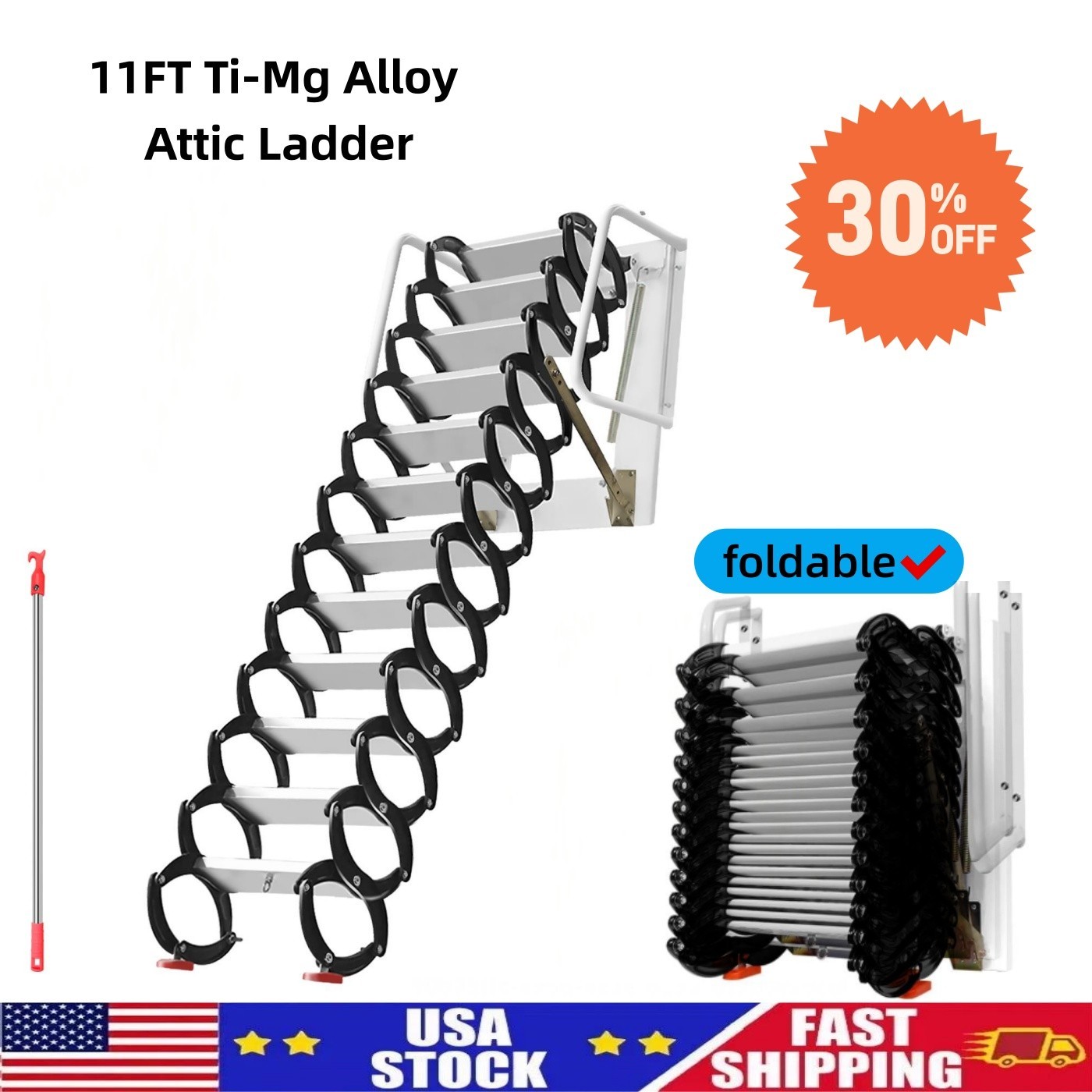 1102LBS Wall Mounted Attic Ladder Wall Mounted Expansion Folding 3M Practical