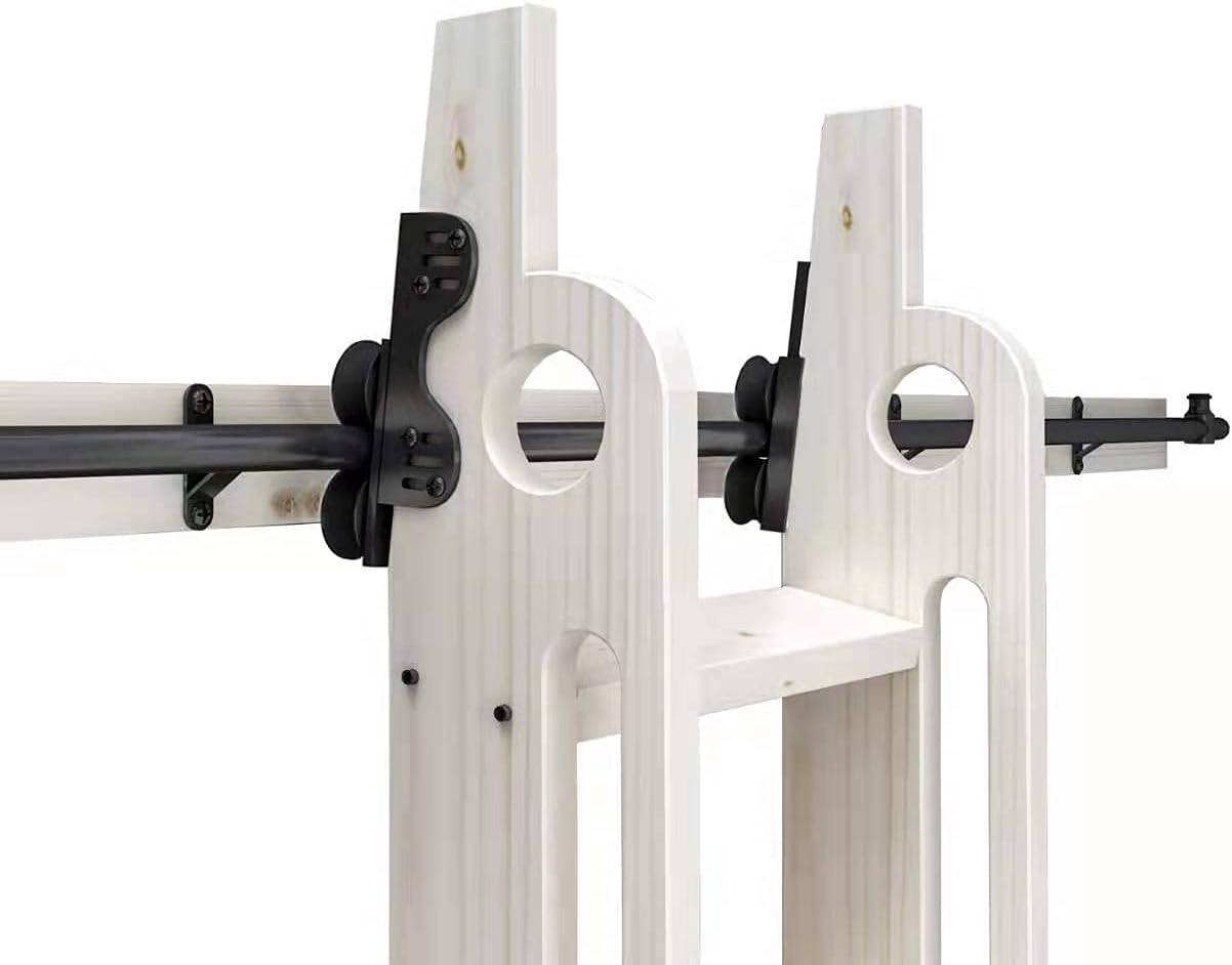 8FT Sliding Library Ladder Black Track Kit,Stand up Tensible Rolling Hardware,Br