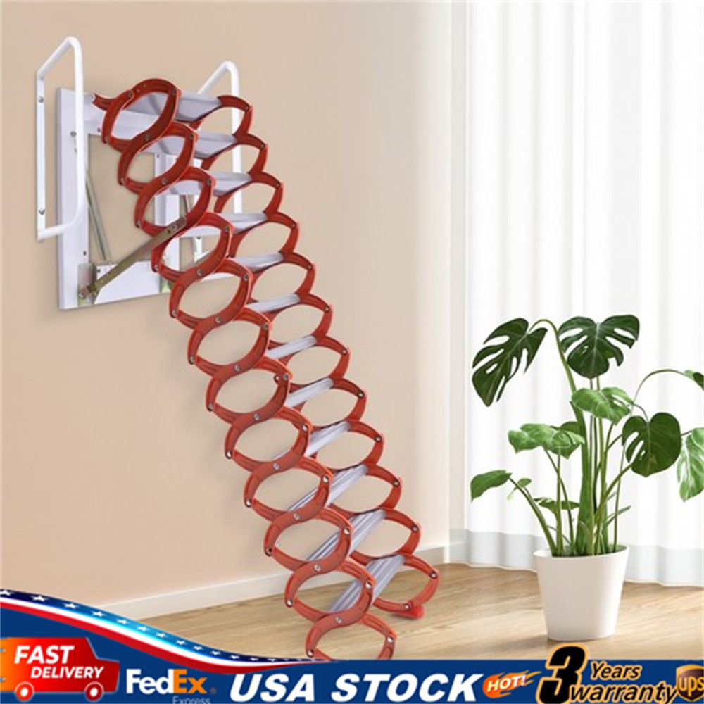 12 Steps 10ft Attic Ladder Loft Stairs Folding Ladder Pull Down Stairs 880 lbs